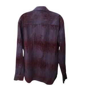 Visconti Black‎ Purple Burgundy Felt Patterned Long Sleeve Shirt Roll Cuff LARGE